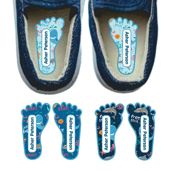 Animals of the Deep left right foot-shaped shoe labels Animals of the Deep left right foot-shaped shoe labels