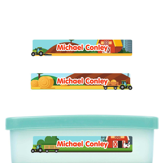 Farm Tractors slim name stickers — waterproof stickers for water bottles and small containers