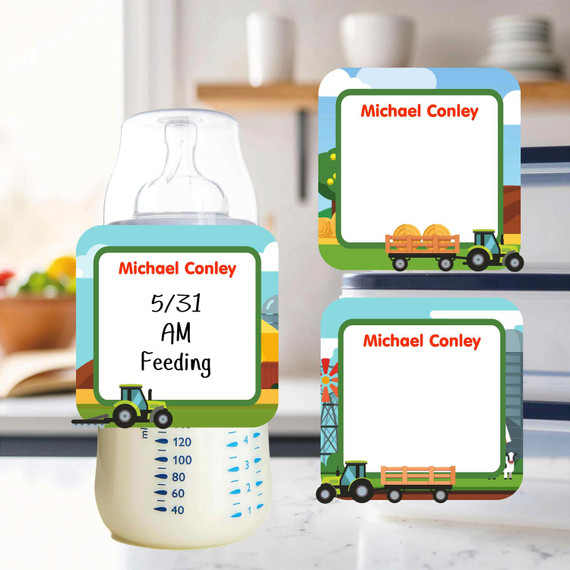 Farm Tractors small square write-on labels — reusable waterproof daycare
