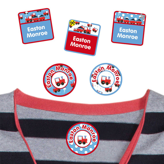 Train Chug Chug peel and stick clothing labels for kids — clothing stickers made to order