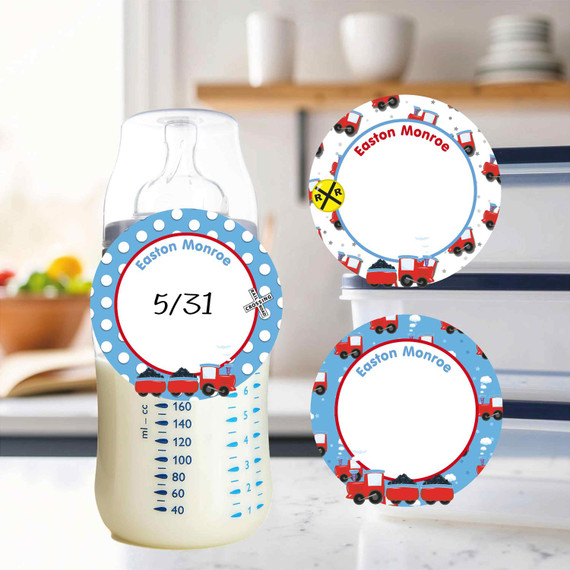 Waterproof small round write-on labels red train pattern kids daycare name stickers