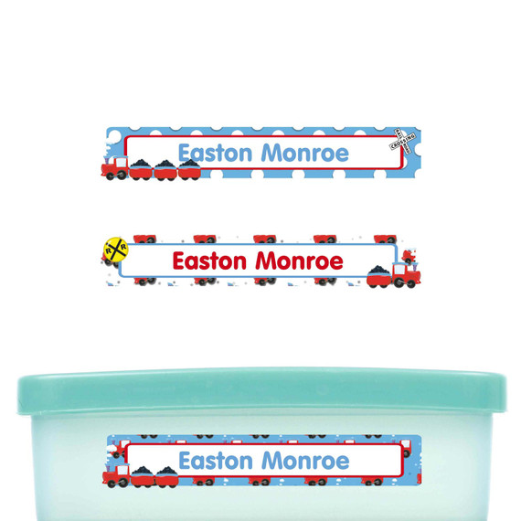 Train Chug Chug slim name stickers — waterproof stickers for water bottles and small containers