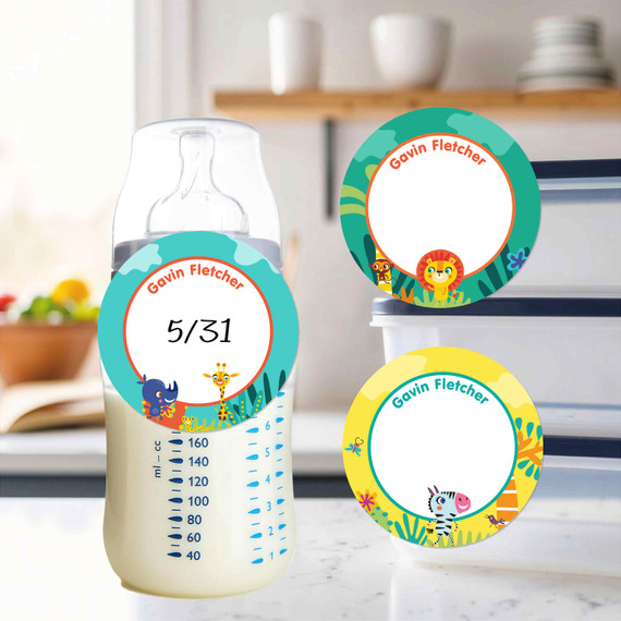 Waterproof small round write-on labels safari animals durable kids daycare name stickers
