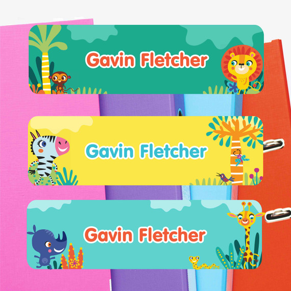 African Safari extra large waterproof name labels — name stickers for water bottles and school gear