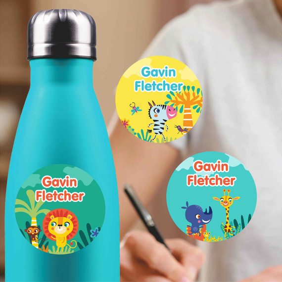 Medium round sticker labels personalized with child's name