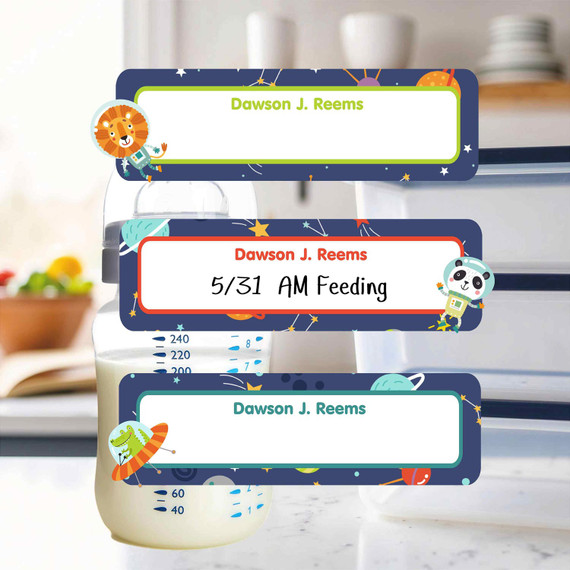 Animals in Space small rectangle write-on labels — reusable waterproof