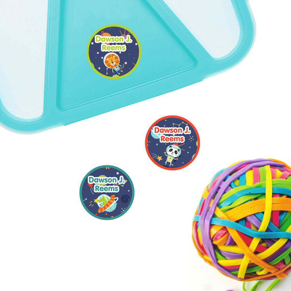 Round name labels for school supplies