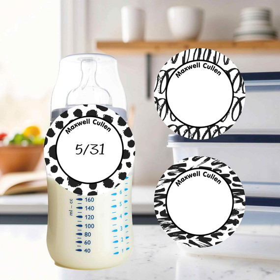 Waterproof small round write-on labels abstract pattern kids daycare name stickers