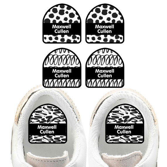 Black & White Abstract shoe name labels — personalized waterproof labels for shoes