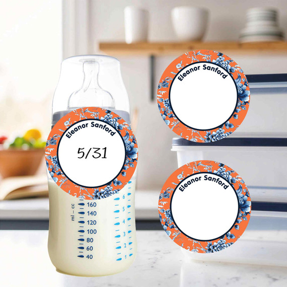 Eco-friendly small round write-on labels floral pattern waterproof kids name stickers
