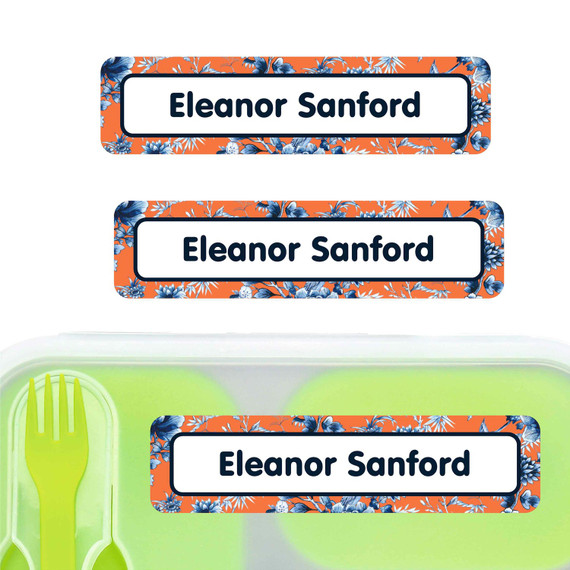 Chinoiserie large rectangle name labels — waterproof sticker labels for school supplies and water bottles