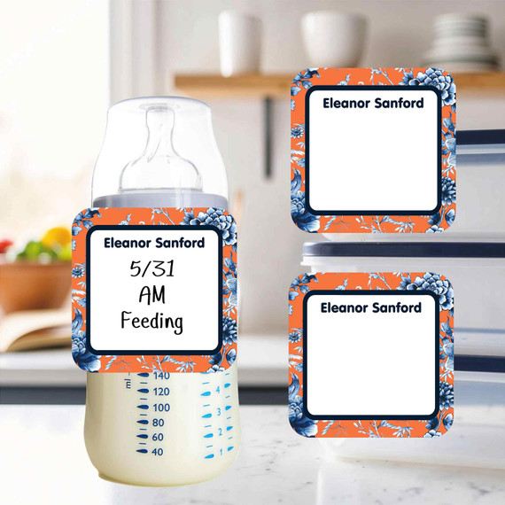 Chinoiserie small square write-on labels — reusable waterproof daycare