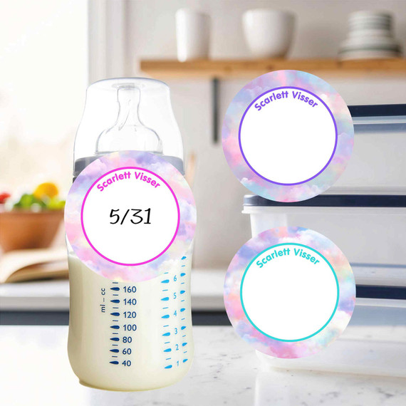Clouds small round write-on labels — reusable waterproof daycare