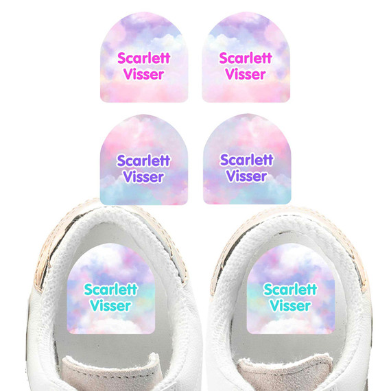 Clouds shoe name labels for kids waterproof design