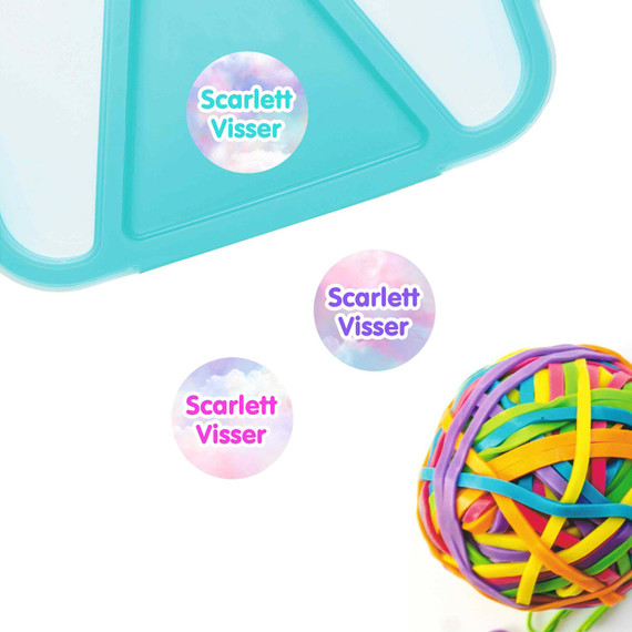 Round labels for kids' sports equipment