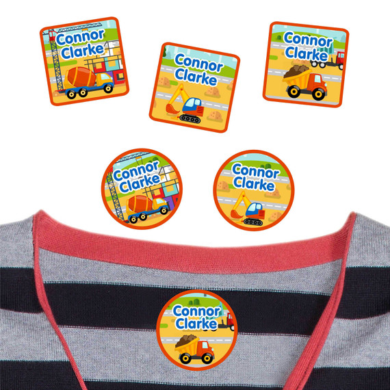 Construction (Boy/Girl) peel and stick clothing labels for kids — clothing stickers made to order