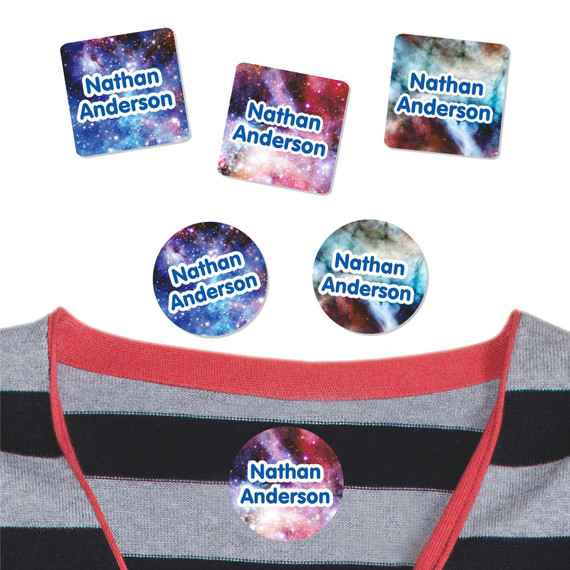 Galaxy peel and stick clothing labels for kids — clothing stickers made to order