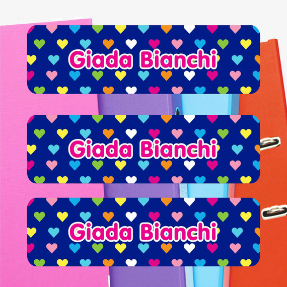 Hearts extra large waterproof name labels — name stickers for water bottles and school gear