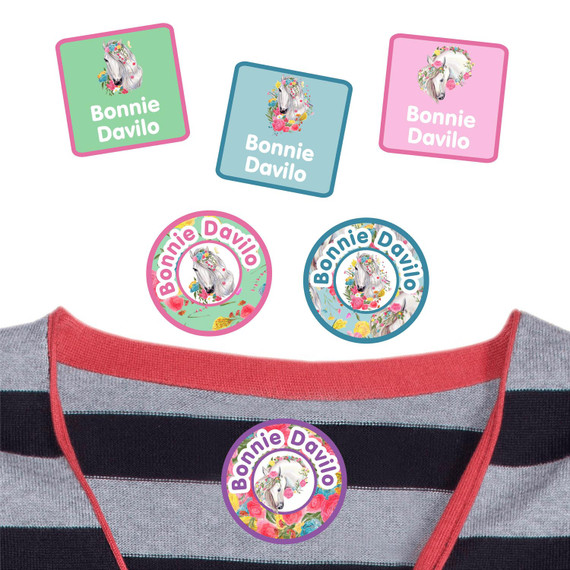 Horses peel and stick clothing labels for kids — clothing stickers made to order