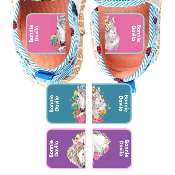 Horses MatchUp teaching shoe stickers — left and right shoe labels for toddlers