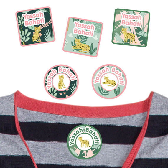 Leopard Cuties peel and stick clothing labels for kids — clothing stickers made to order