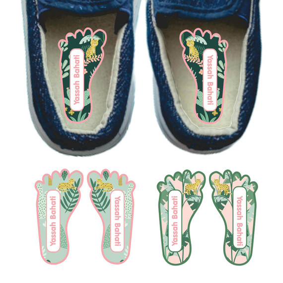 Leopards left and right foot-shaped labels for kids shoes Leopards left and right foot-shaped labels for kids shoes