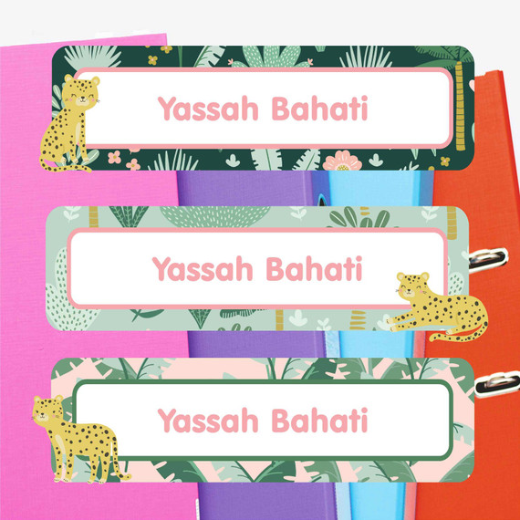 Leopard Cuties extra large waterproof name labels — name stickers for water bottles and school gear