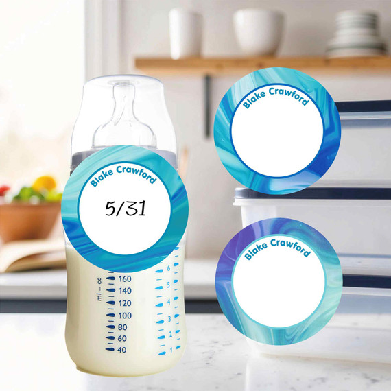 Liquid Swirl small round write-on labels — reusable waterproof daycare