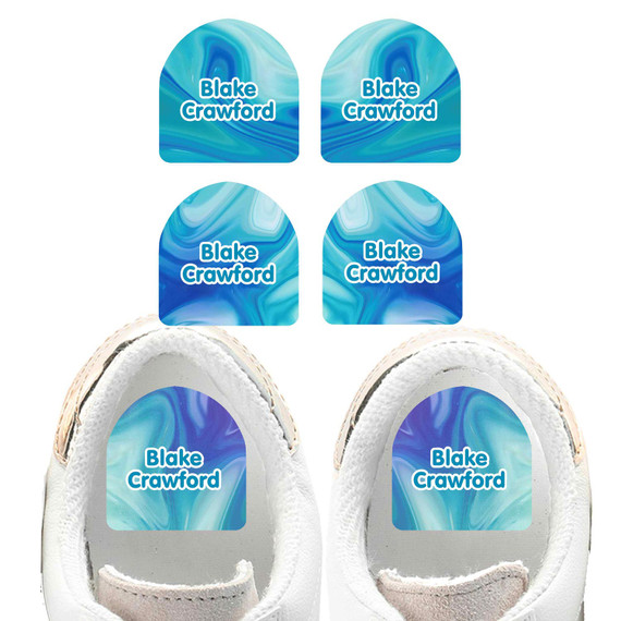 Liquid Swirl shoe name labels — personalized waterproof labels for shoes