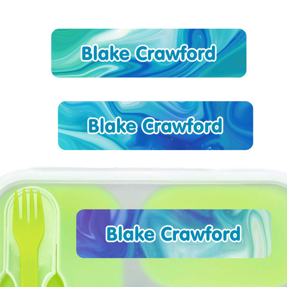 Liquid Swirl large rectangle name labels — waterproof sticker labels for school supplies and water bottles