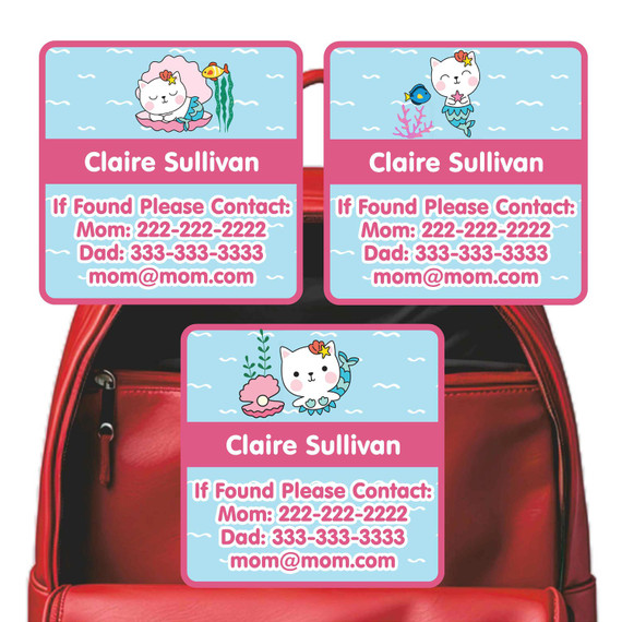 Mermaids emergency contact stickers with ocean scene background Mermaids emergency contact stickers with ocean scene background