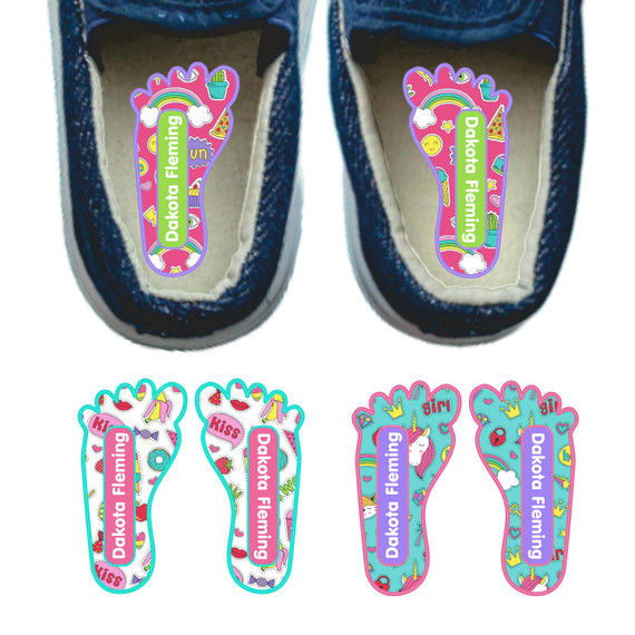 Stickers foot labels for shoes — left and right foot-shaped shoe stickers