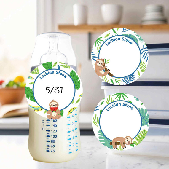 Multi-surface small round write-on labels tropical sloths waterproof kids name stickers Multi-surface small round write-on labels tropical sloths waterproof kids name stickers