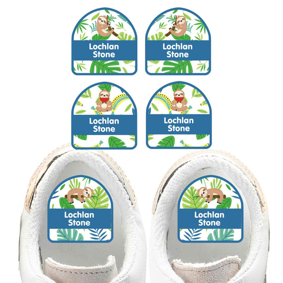 Sloth Buddies shoe name labels — personalized waterproof labels for shoes