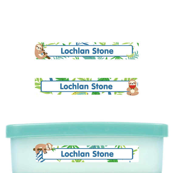 Sloth Buddies slim name stickers — waterproof stickers for water bottles and small containers