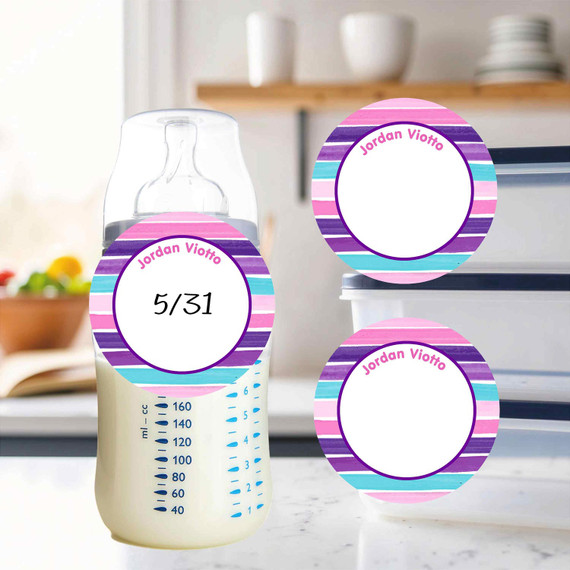 Waterproof small round write-on labels bright color stripes kids daycare name stickers Waterproof small round write-on labels bright color stripes kids daycare name stickers