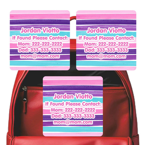 Stripes emergency contact labels — personalized phone number stickers for kids