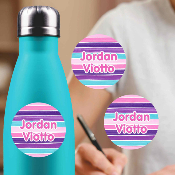 Stripes medium round labels — waterproof circle name stickers for kids