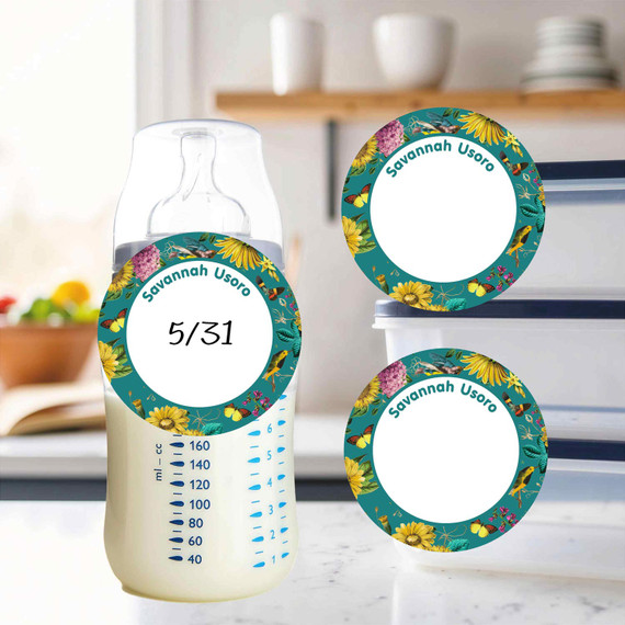 Waterproof small round write-on labels yellow sunflower pattern kids daycare name stickers