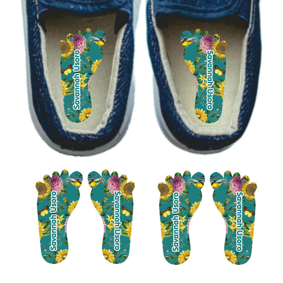 Sunflowers left right foot-shaped shoe labels for children Sunflowers left right foot-shaped shoe labels for children