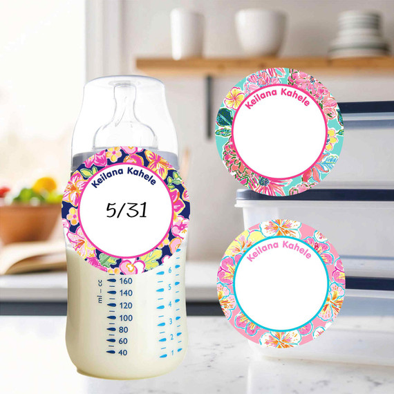 Waterproof small round write-on labels tropical scene kids daycare name stickers