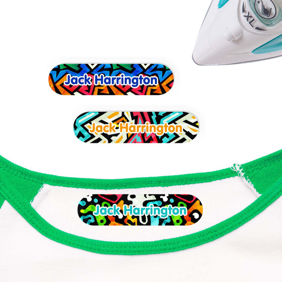 Keep track of clothes with Graffiti iron on labels. Great for school and summer camp.
