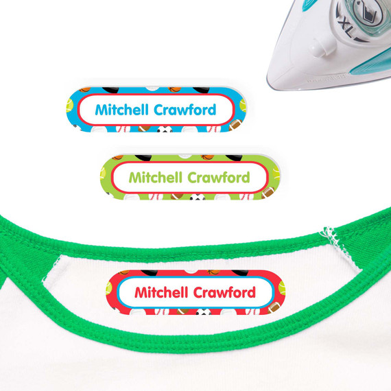 All Sports iron on nametags for clothes — personalized iron-on clothing labels for kids