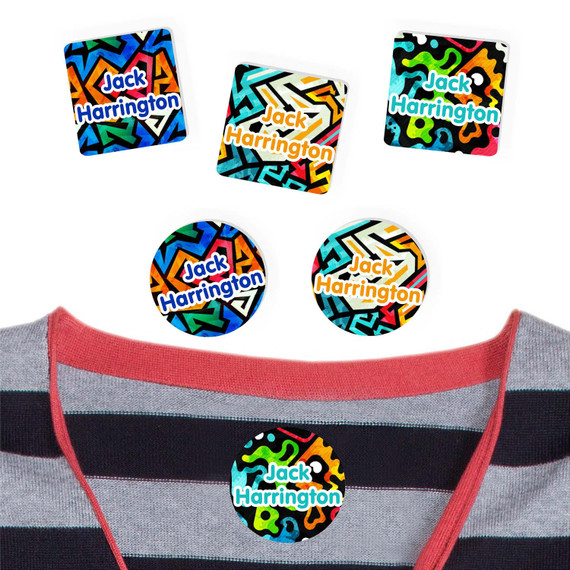 Graffiti peel and stick clothing labels — clothing stickers for kids made to order