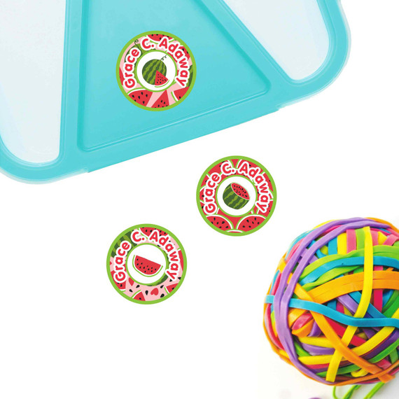 Summer Squeeze small round name labels — waterproof circle stickers for kids