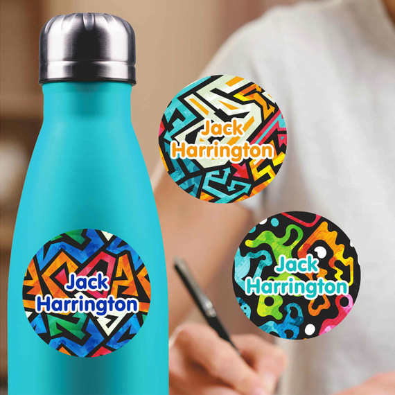 Graffiti medium round labels — waterproof circle name stickers for kids
