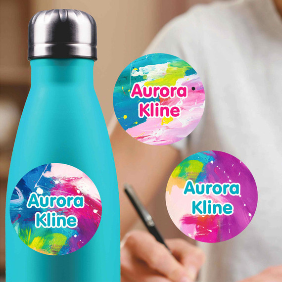 Artfully Yours medium round labels — waterproof circle name stickers for kids