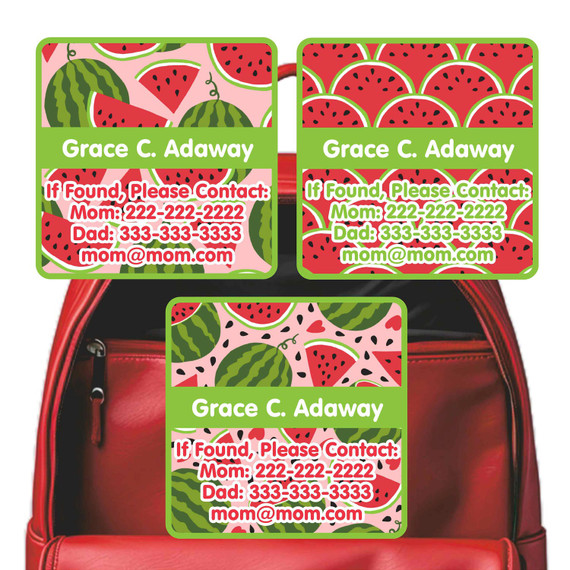 Summer Squeeze emergency contact labels — personalized phone number stickers for kids