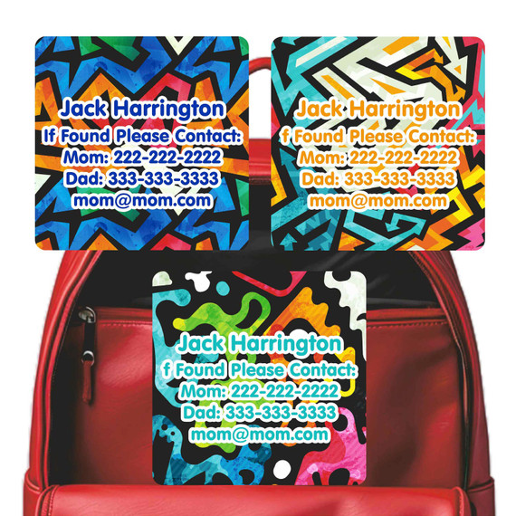 Graffiti emergency contact labels — personalized phone number stickers for kids