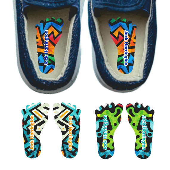 Graffiti left and right foot-shaped labels for kids shoes Graffiti left and right foot-shaped labels for kids shoes